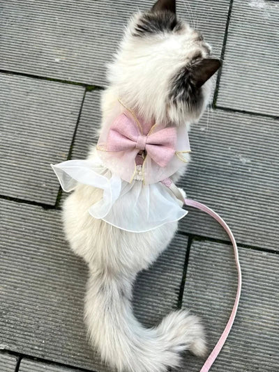 Charming Bowknot Cat Harness Dress with Leash