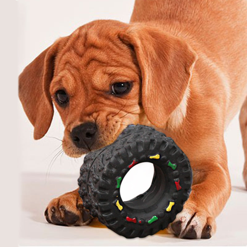 Robust Dog Toy in Tire Shape with Chewing Structure and Colorful Details