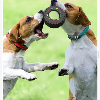 Robust Dog Toy in Tire Shape with Chewing Structure and Colorful Details