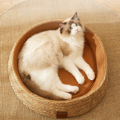 猫用手編みラタンベッド（爪とぎ付き）